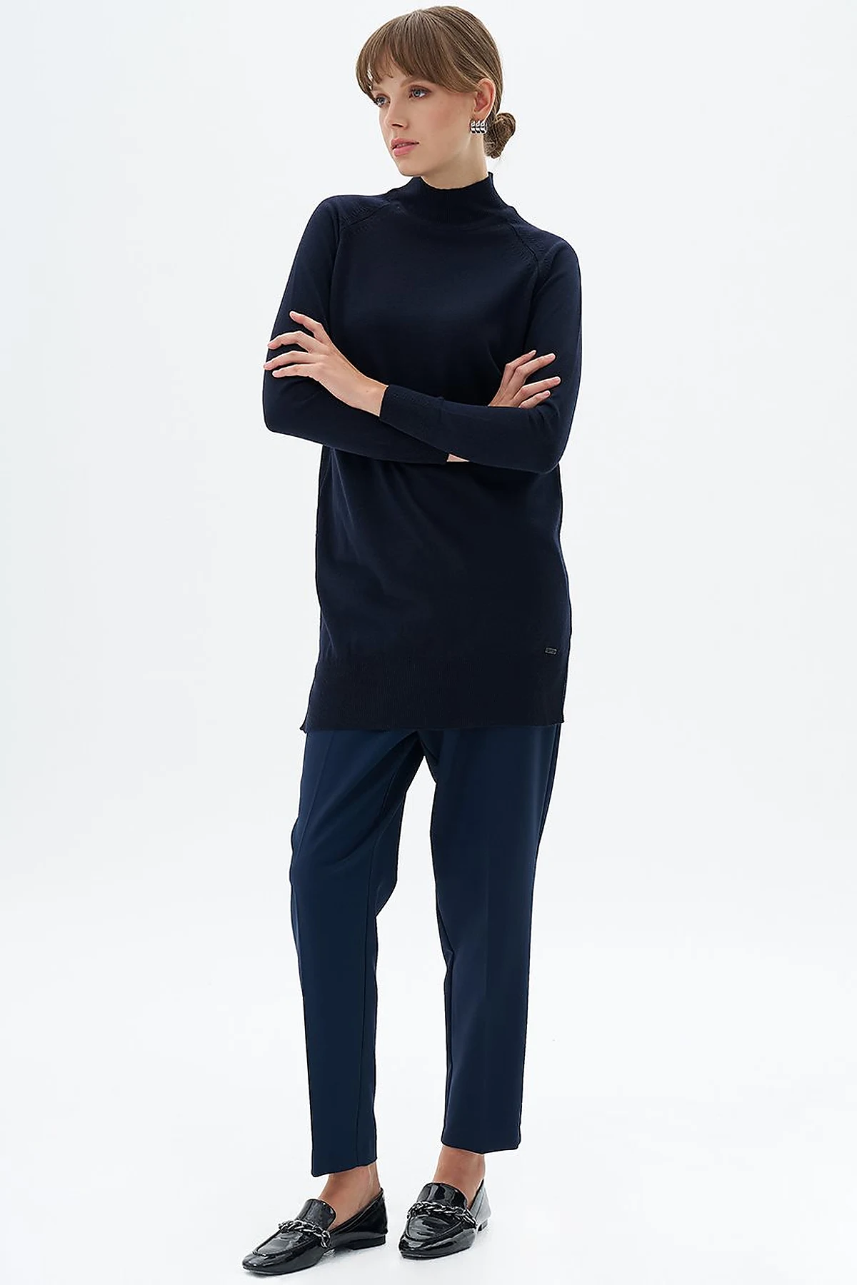 Half Turtleneck Knit Tunic Navy Blue