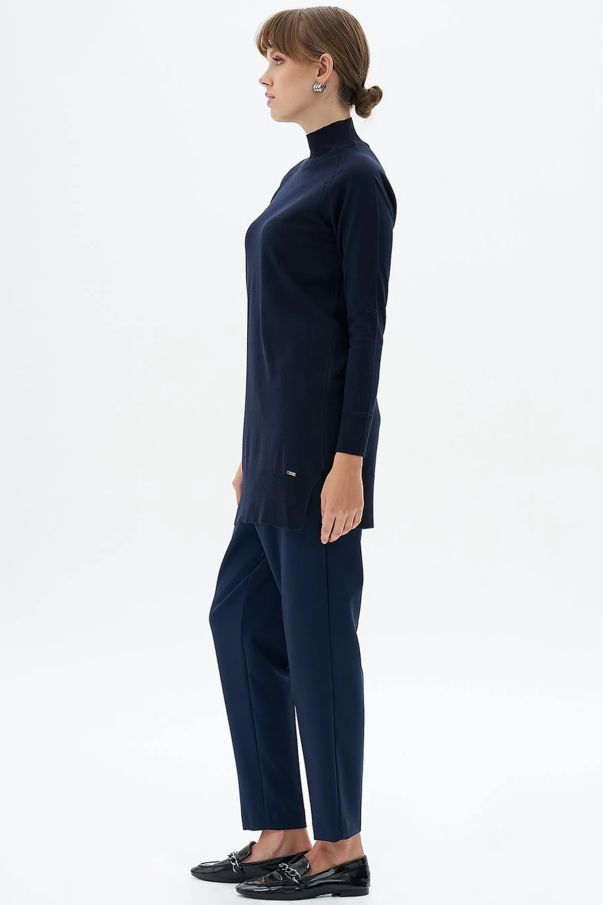 Half Turtleneck Knit Tunic Navy Blue