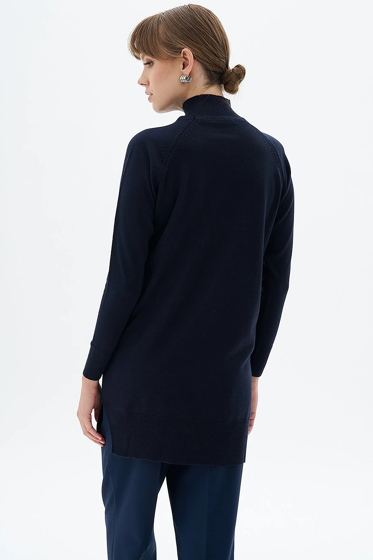 Half Turtleneck Knit Tunic Navy Blue