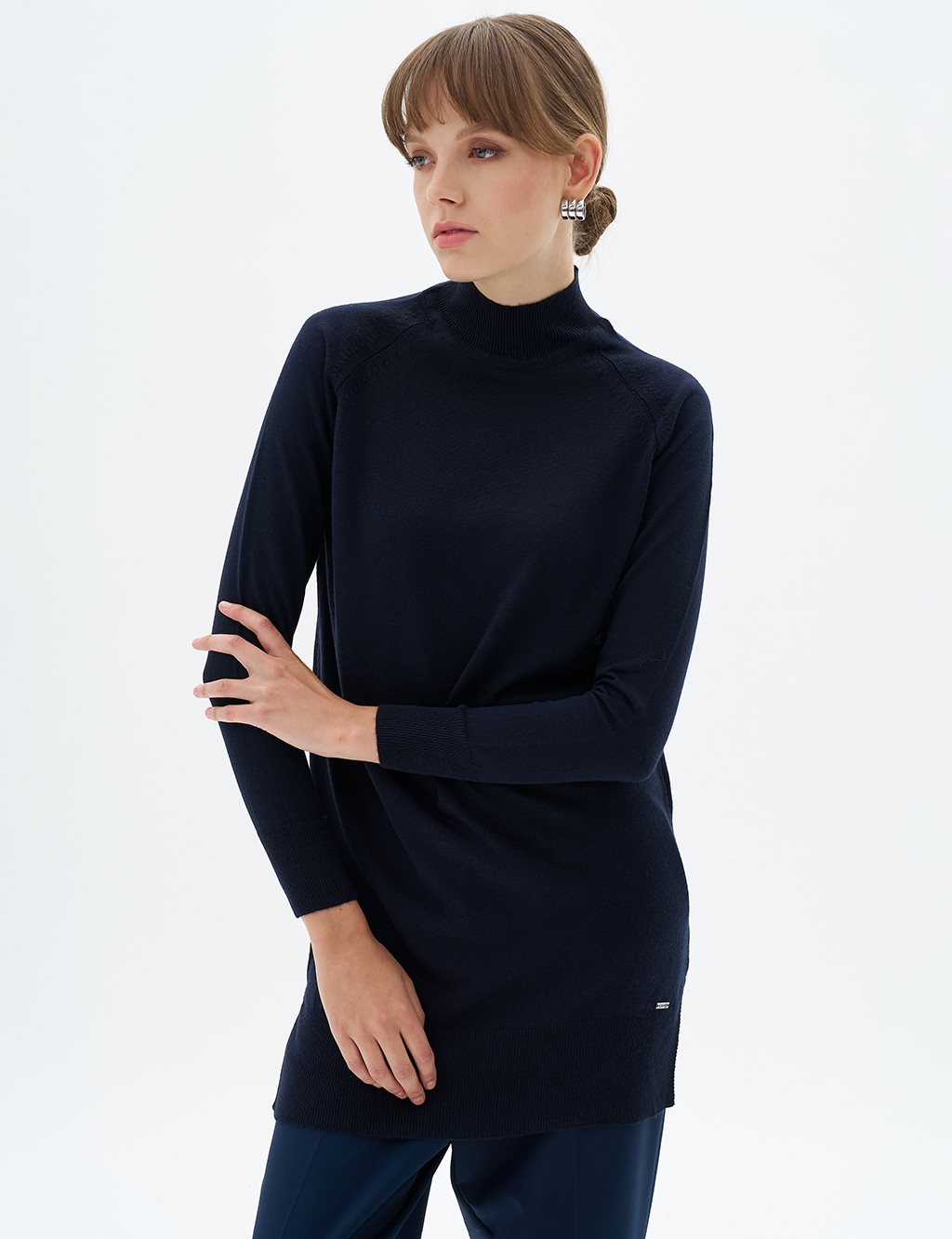 Half Turtleneck Knitwear Tunic Navy Blue