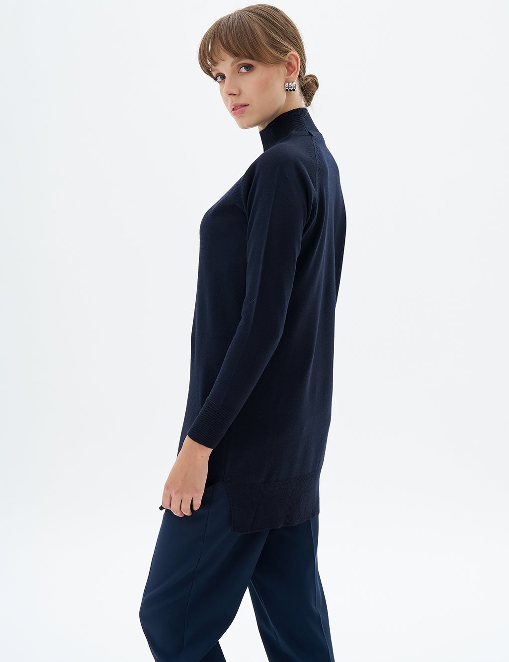 Half Turtleneck Knitwear Tunic Navy Blue