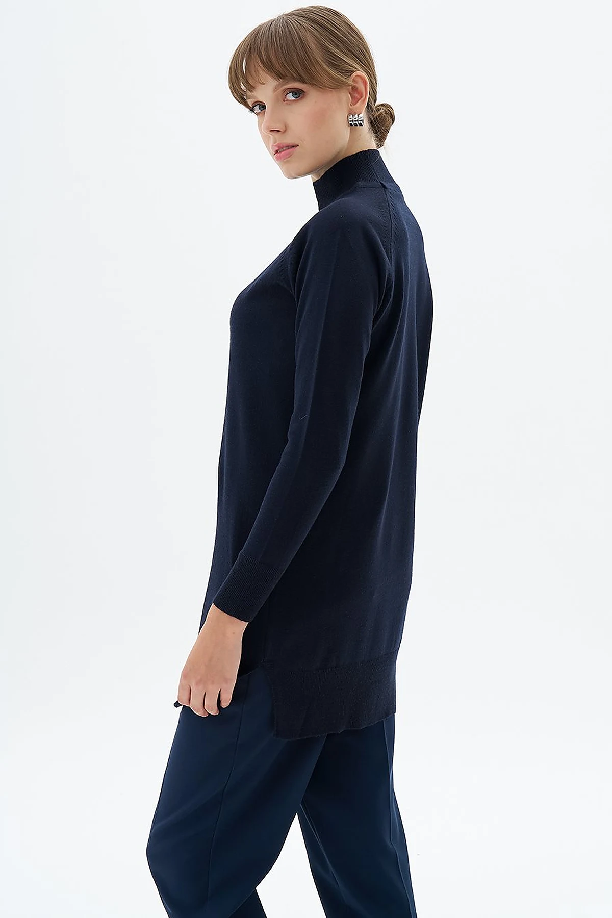 Half Turtleneck Knit Tunic Navy Blue