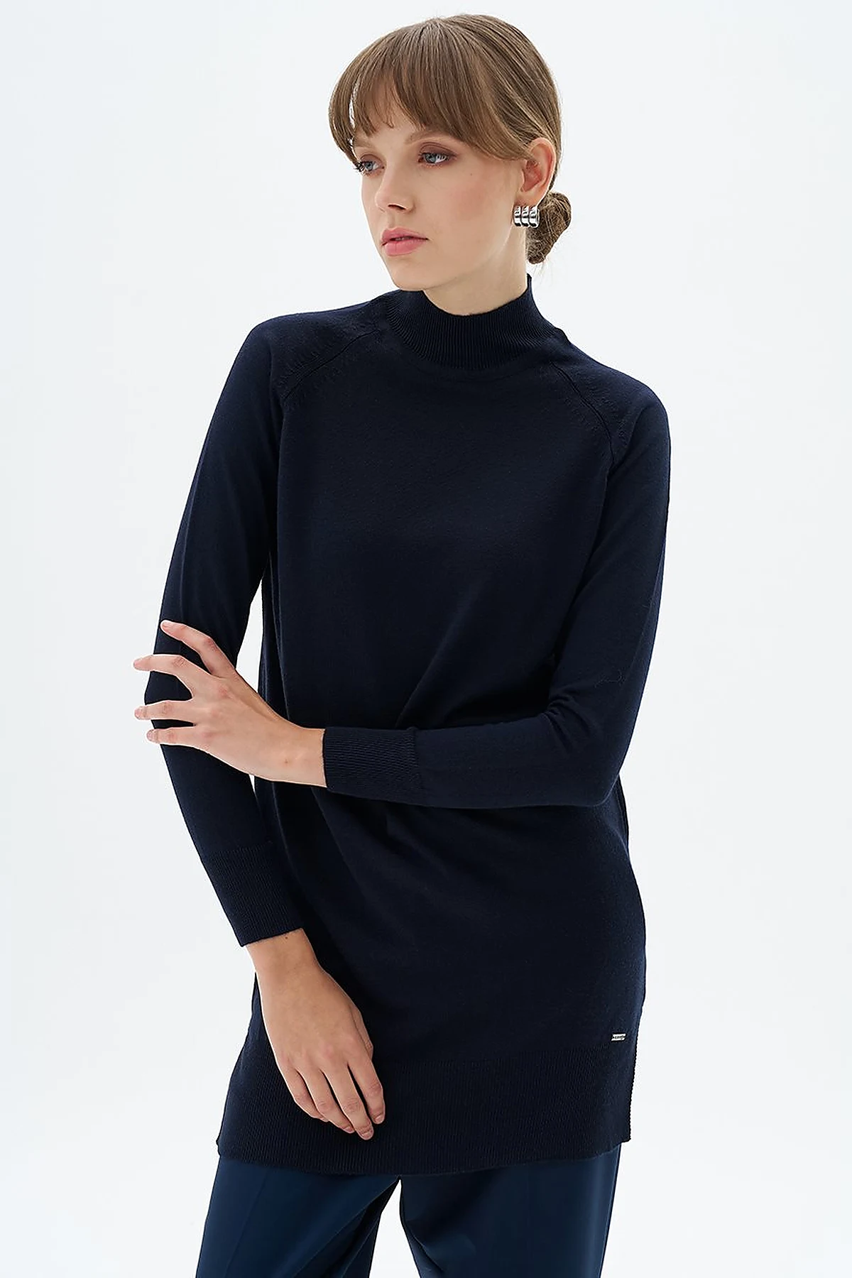 Half Turtleneck Knit Tunic Navy Blue