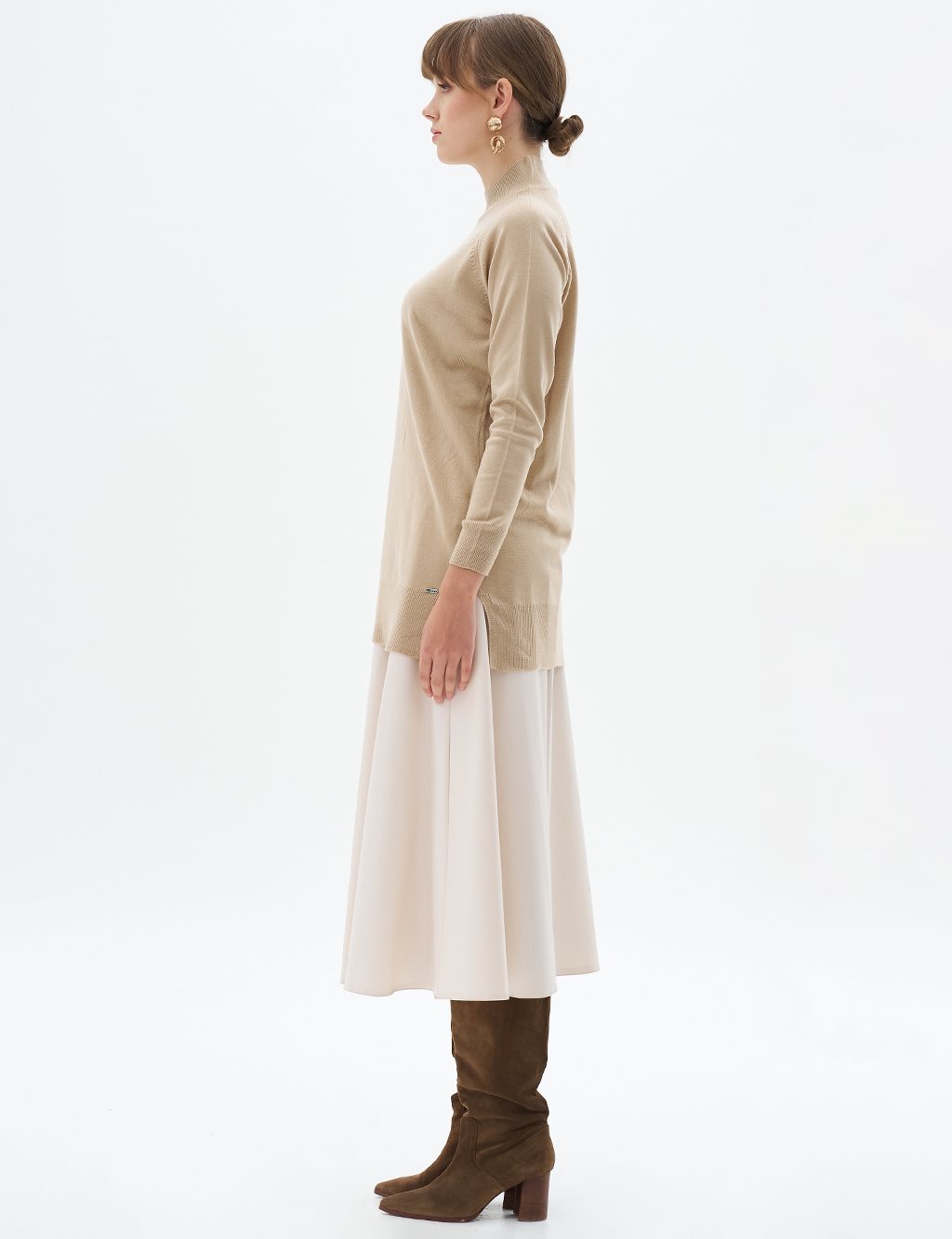 Half Turtleneck Knitwear Tunic Cream