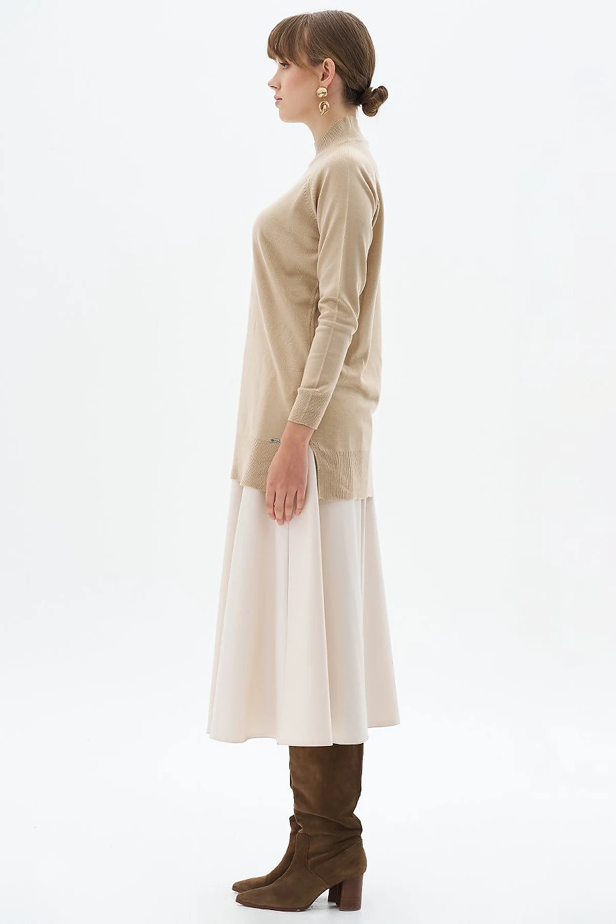 Half Turtleneck Knit Tunic Cream