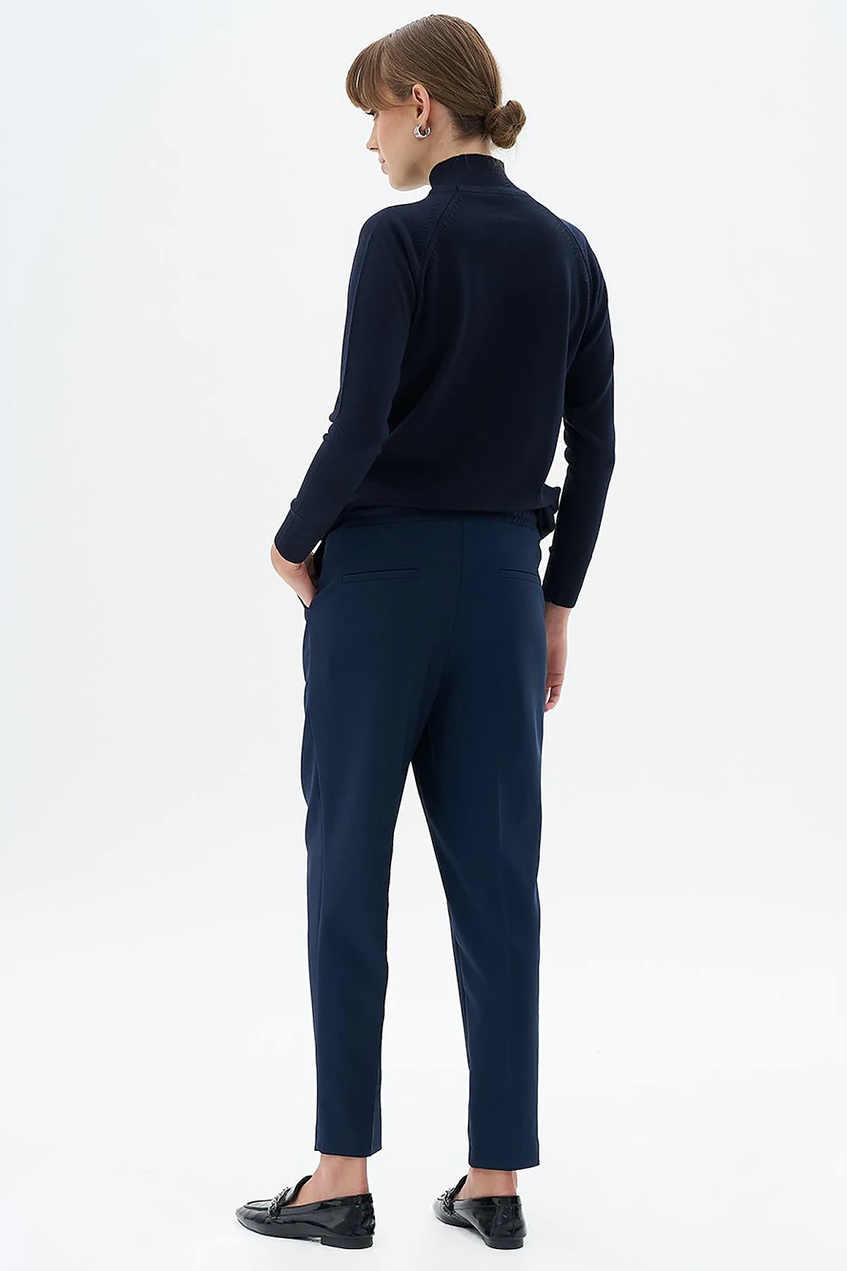 Elasticated Pipe-Leg Pants Dark Navy Blue