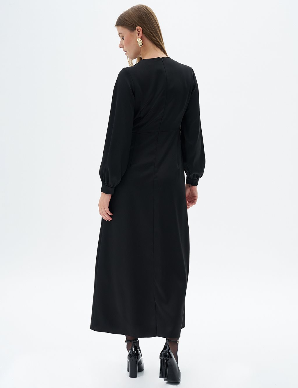 Rose Motif Satin Dress Black