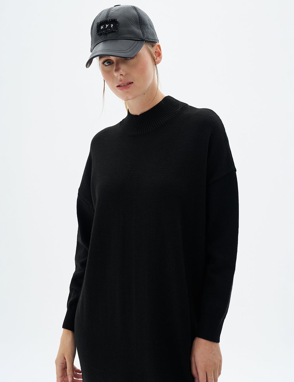 Button Detailed Knit Dress Navy Blue
