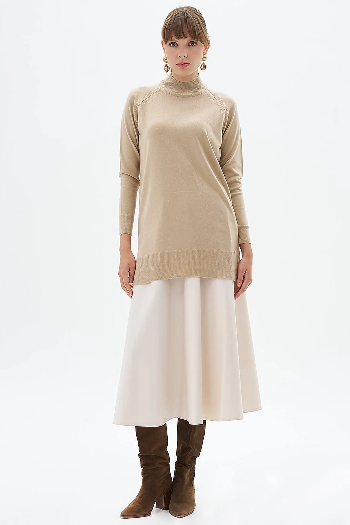 Half Turtleneck Knit Tunic Cream