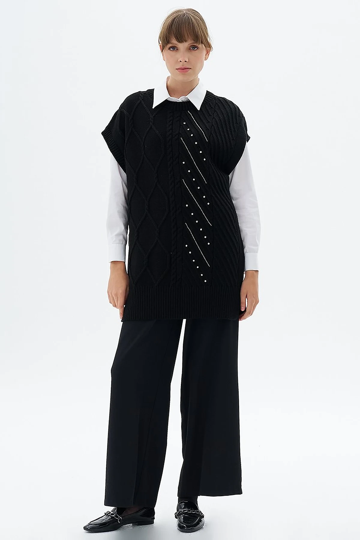 Knit Pattern Knit Sweater Black