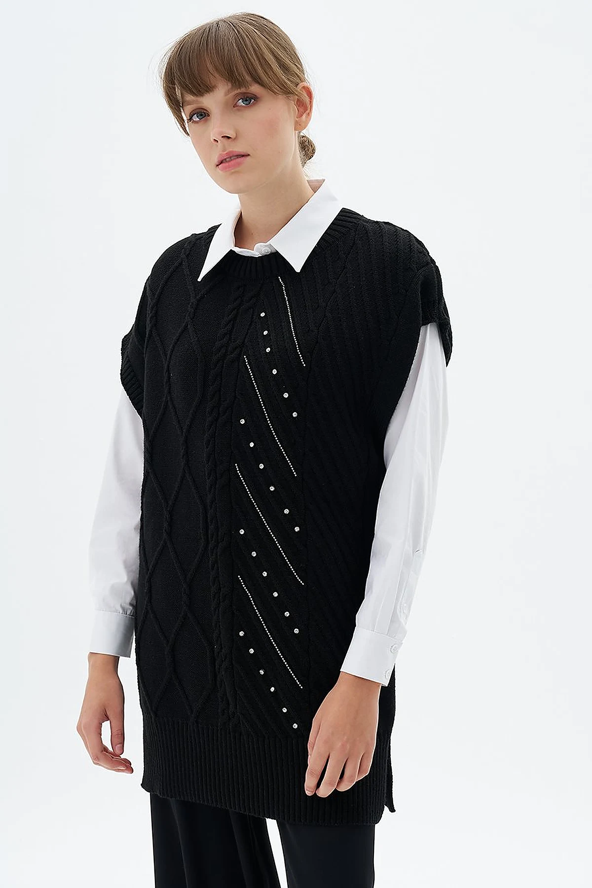 Knit Pattern Knit Sweater Black