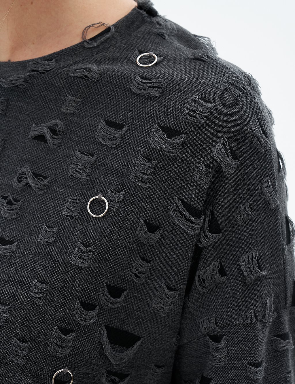 Halka Detaylı Örme Sweatshirt Siyah