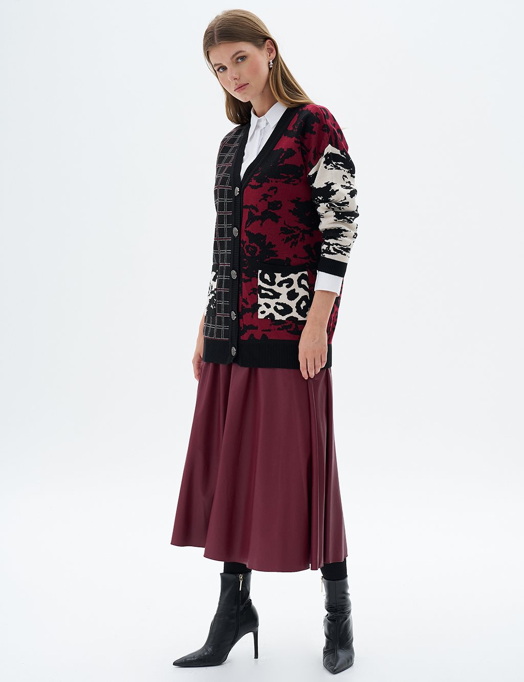 Abstract Patterned Knitwear Cardigan Black