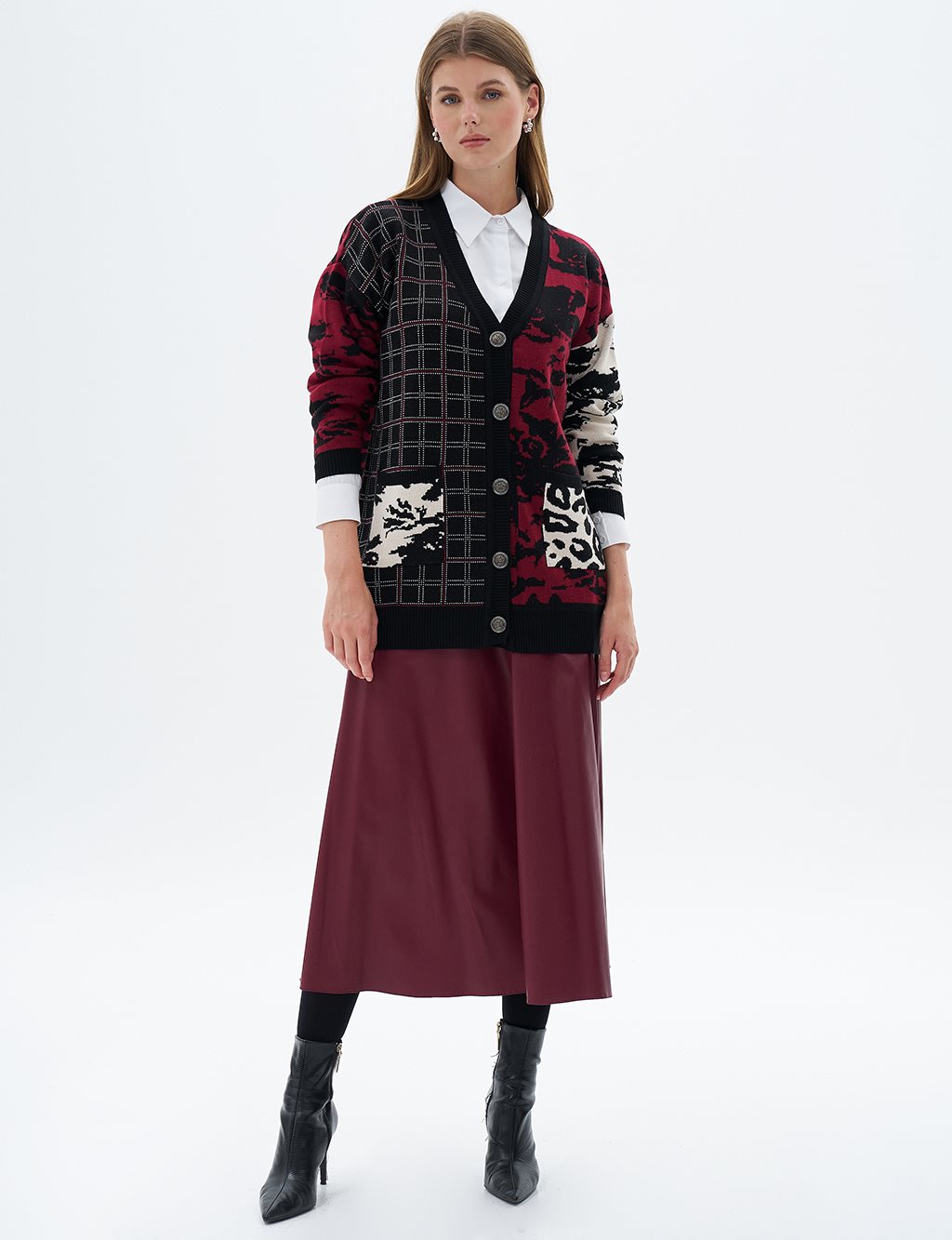 Abstract Patterned Knitwear Cardigan Black