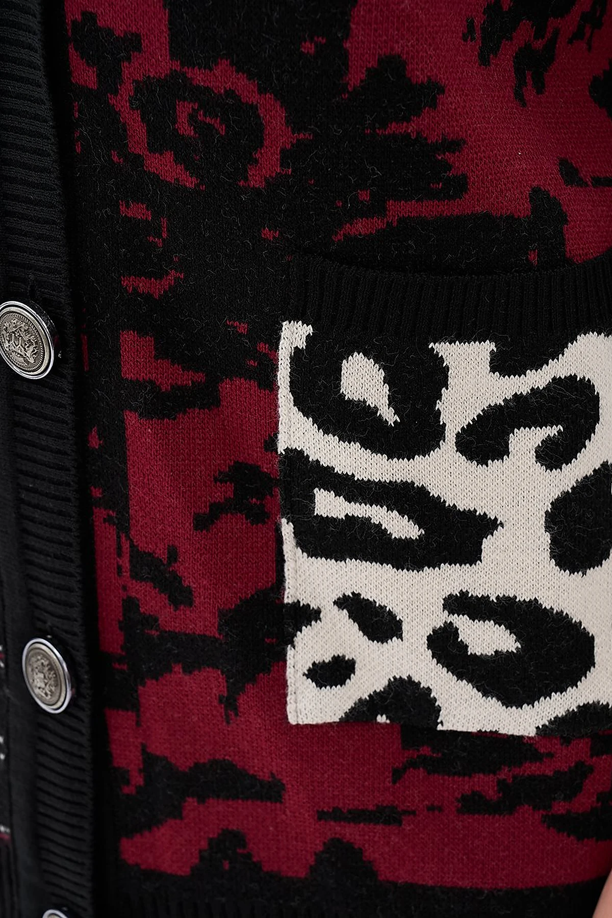 Abstract Patterned Knitwear Cardigan Black