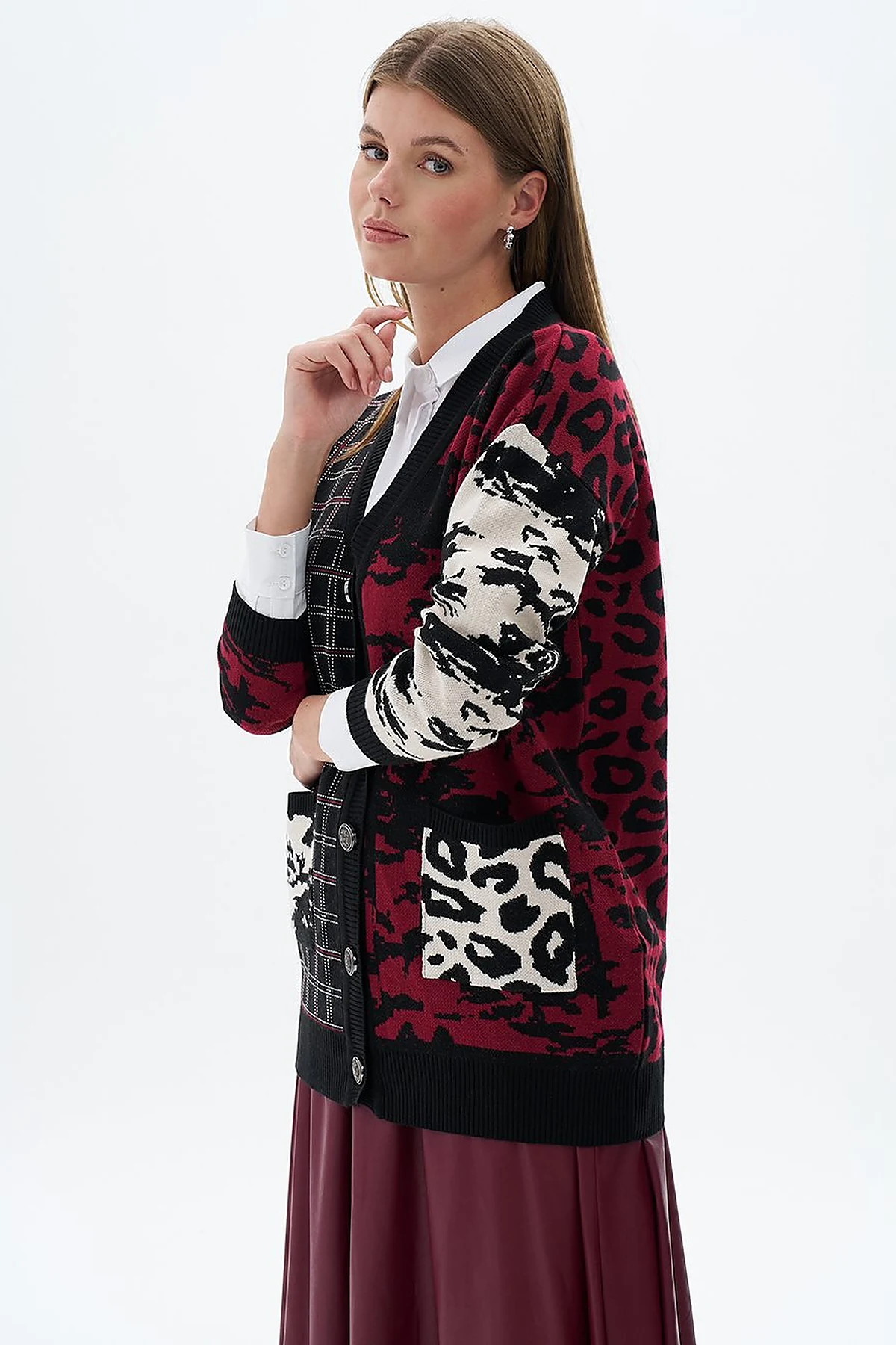 Abstract Patterned Knitwear Cardigan Black