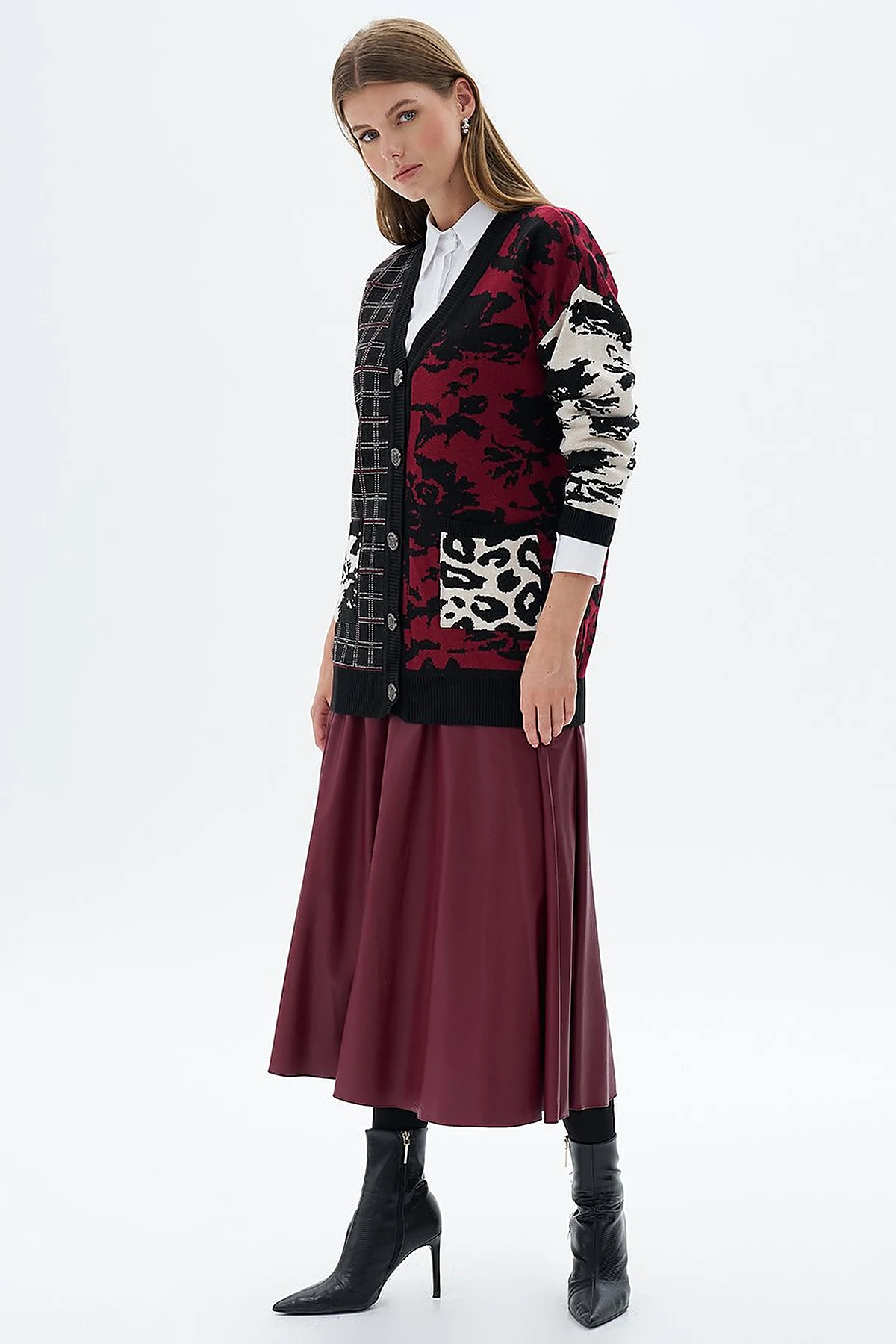 Abstract Patterned Knitwear Cardigan Black