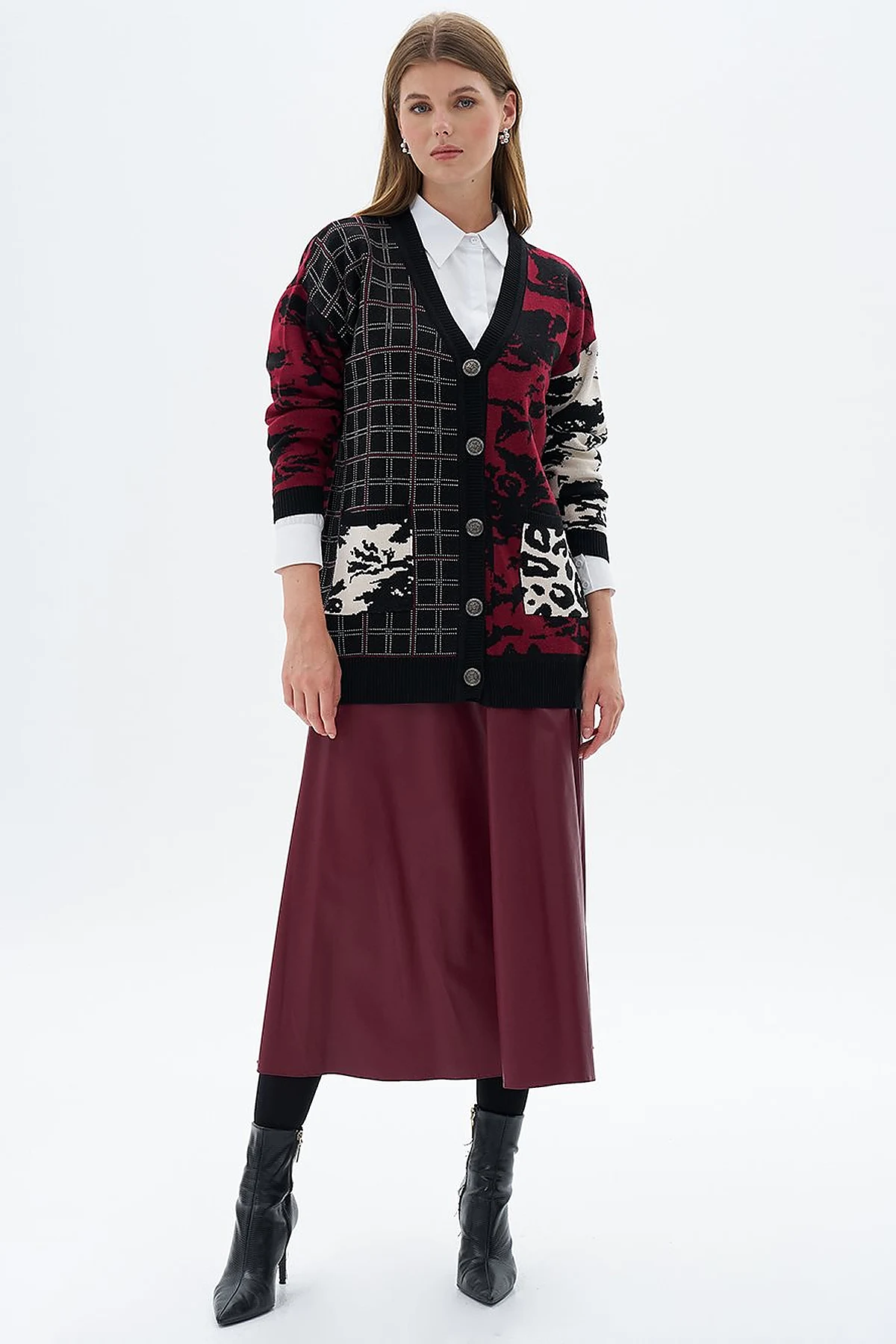 Abstract Patterned Knitwear Cardigan Black