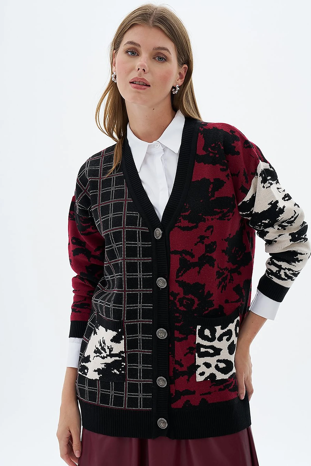 Abstract Patterned Knitwear Cardigan Black