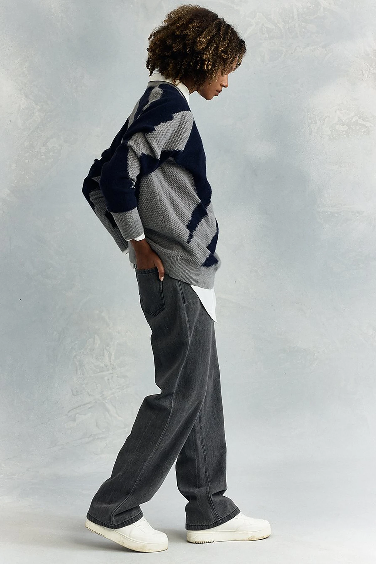 Abstract Patterned Knit Tunic in Gray