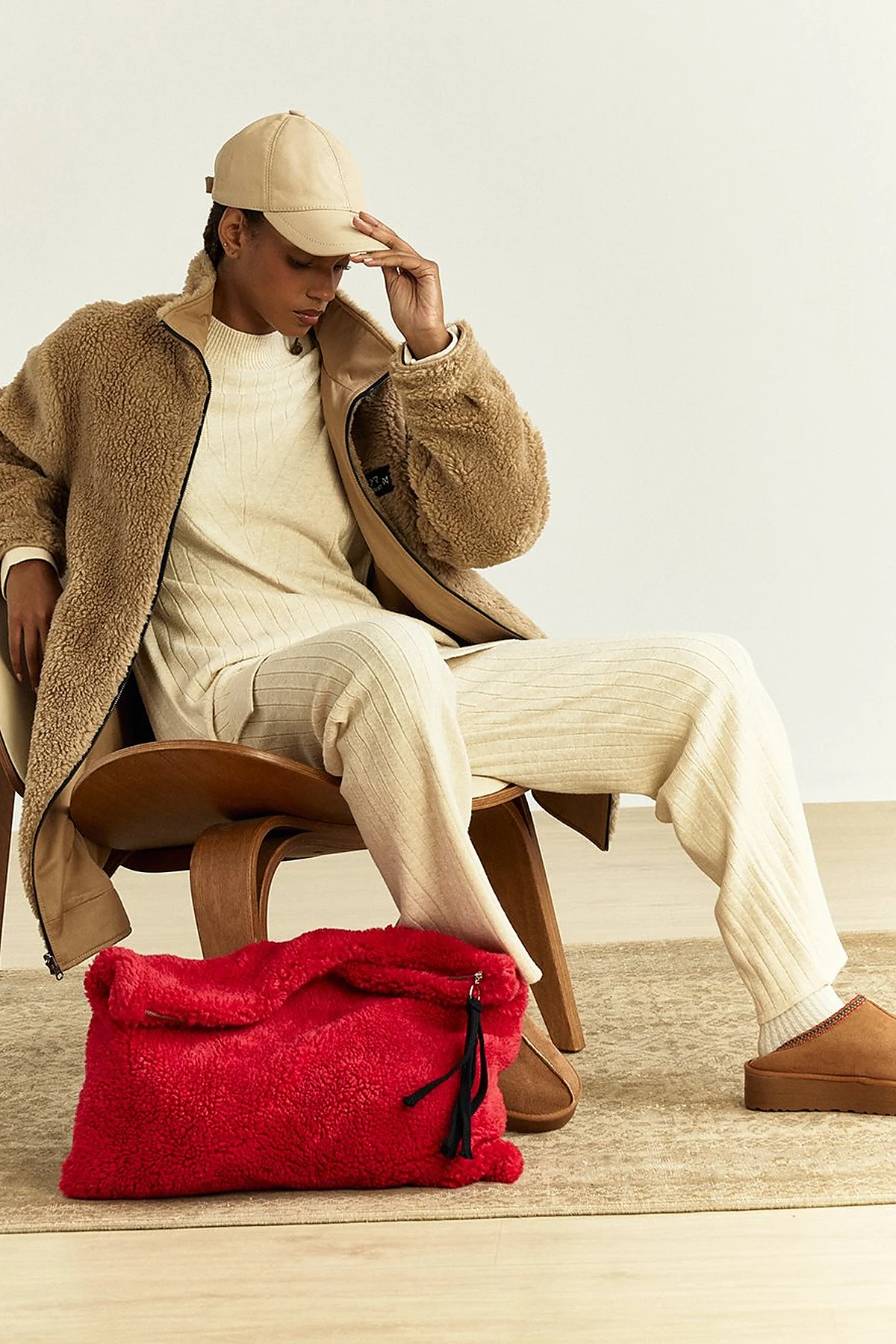 Reversible Faux Fur Coat in Beige