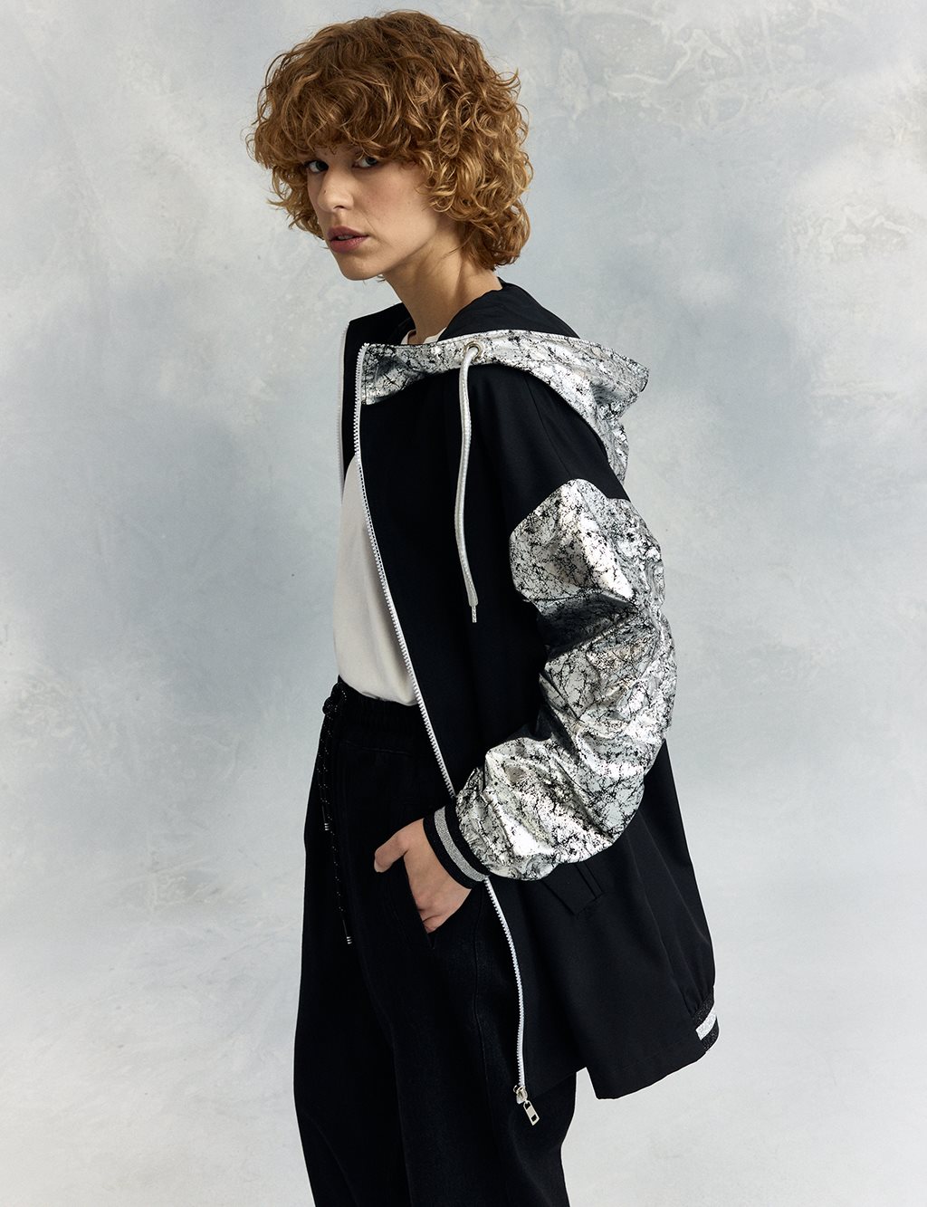 Foil Coated Detailed Jacket Black