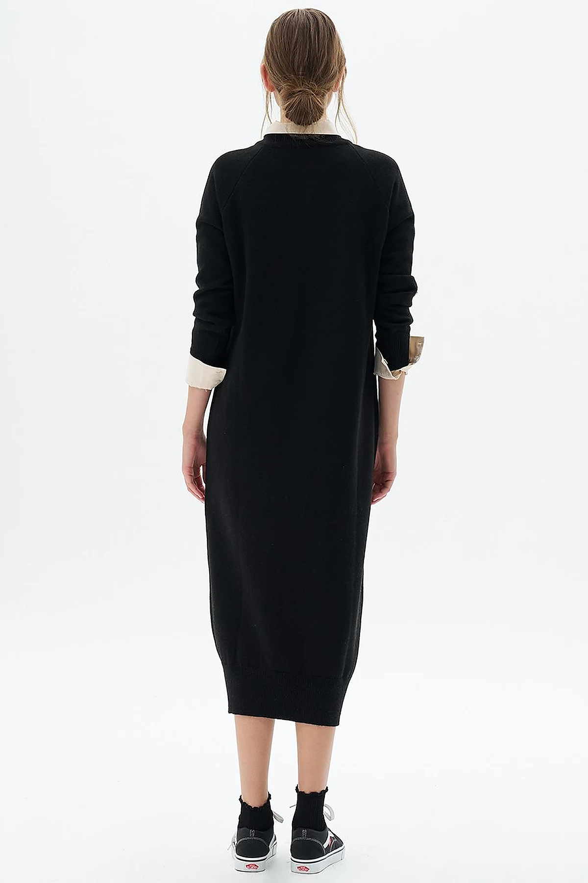 Buttoned Half Turtleneck Knitwear Dress Black