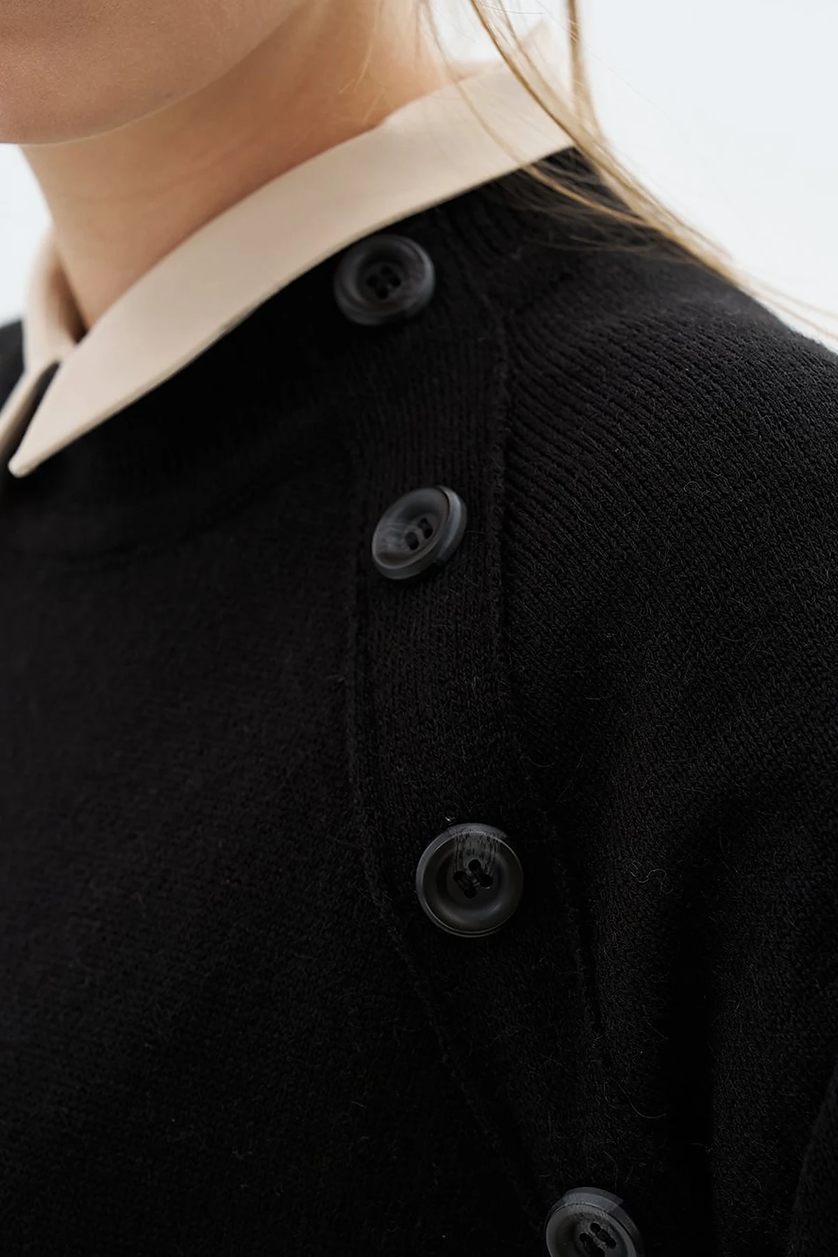 Buttoned Half Turtleneck Knitwear Dress Black