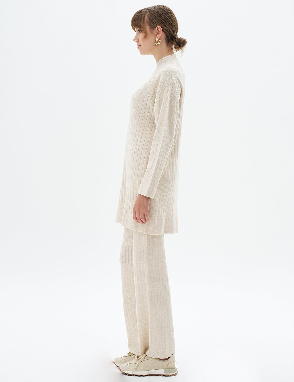 Line Pattern Knitwear Tunic Stone