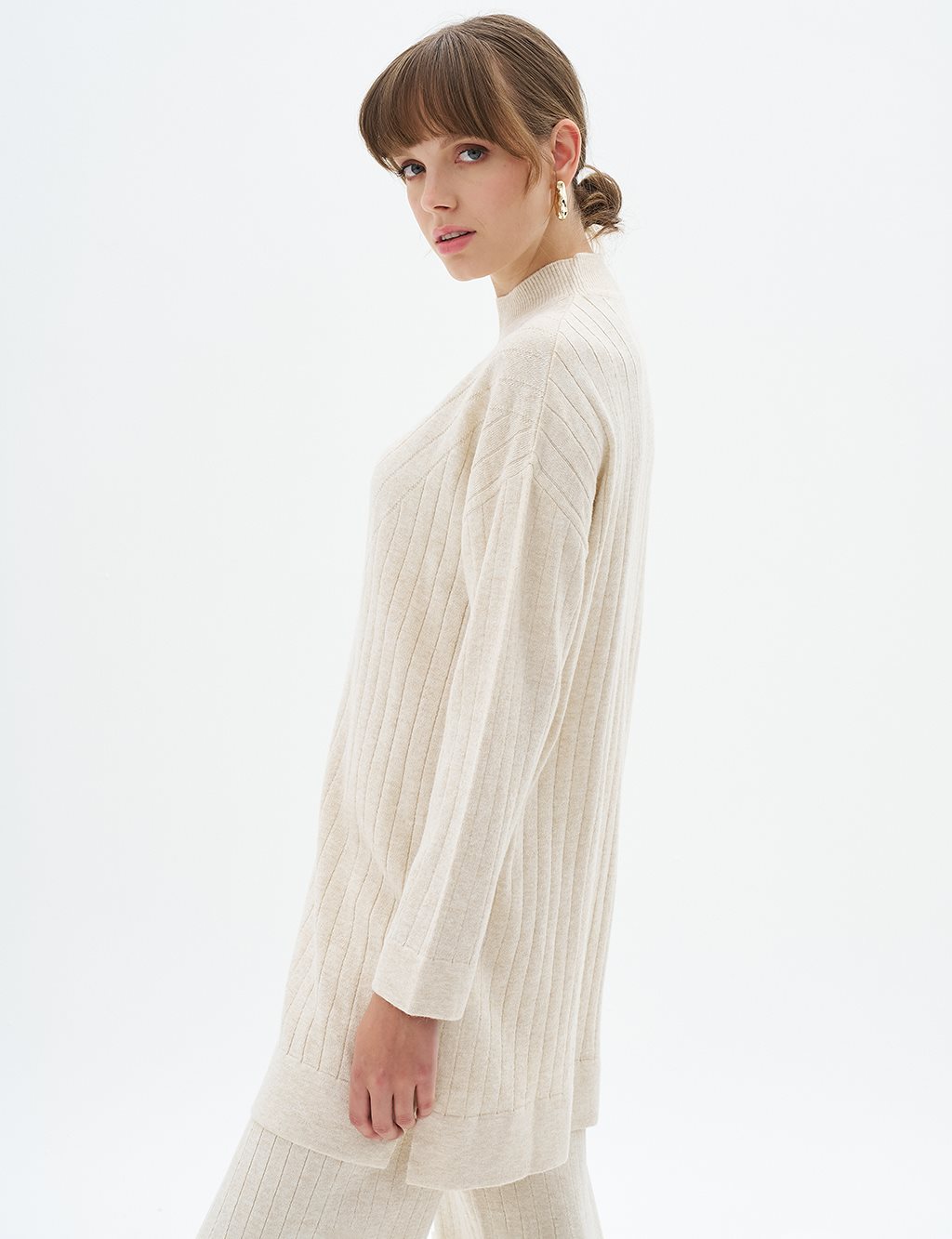 Line Pattern Knitwear Tunic Stone