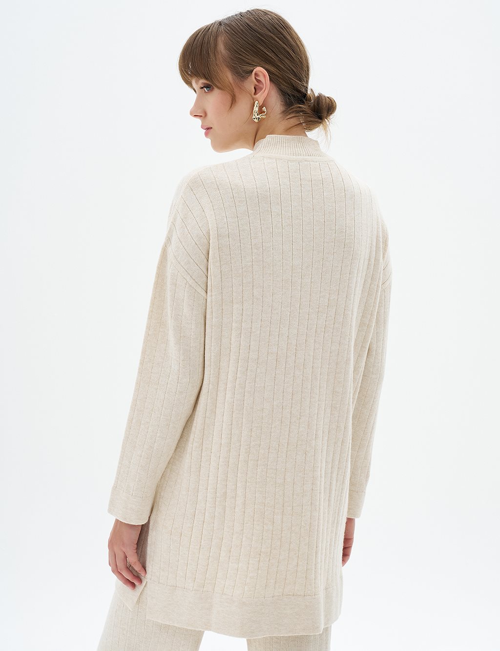 Line Pattern Knitwear Tunic Stone