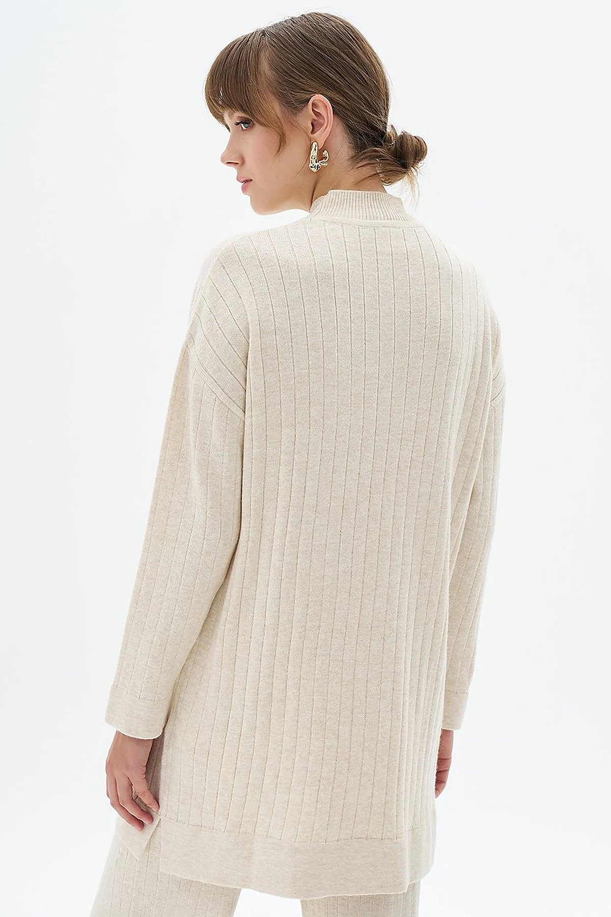 Stripe Pattern Drop Shoulder Knit Tunic Stone
