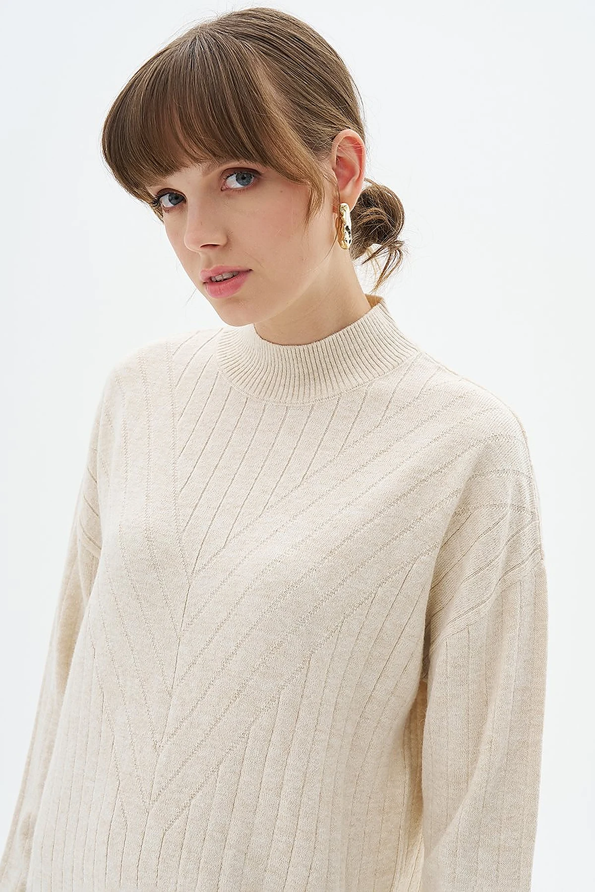 Stripe Pattern Drop Shoulder Knit Tunic Stone