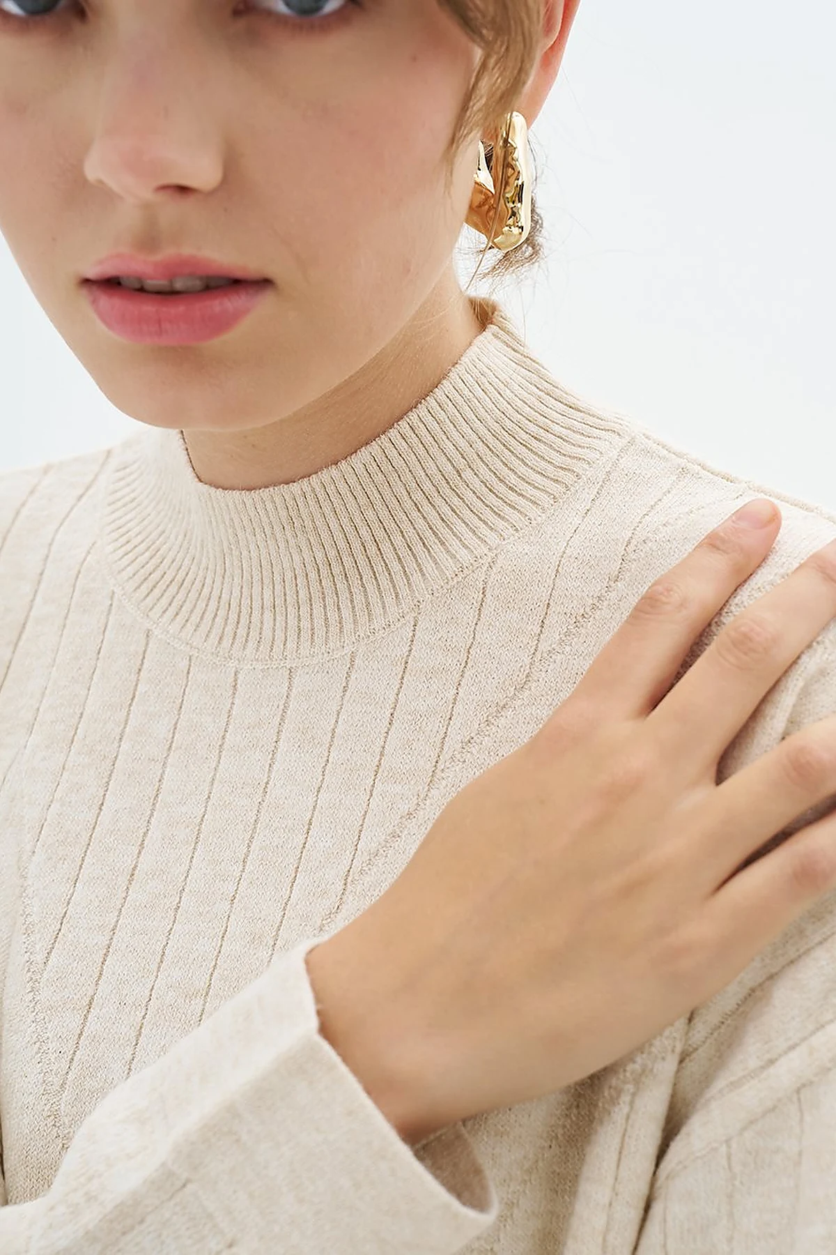 Stripe Pattern Drop Shoulder Knit Tunic Stone