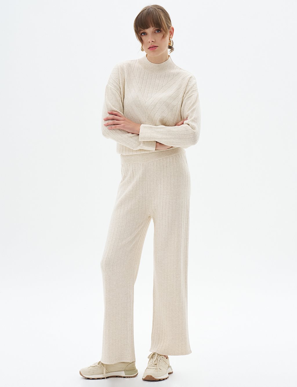 Elastic Waist Knitwear Pants Stone