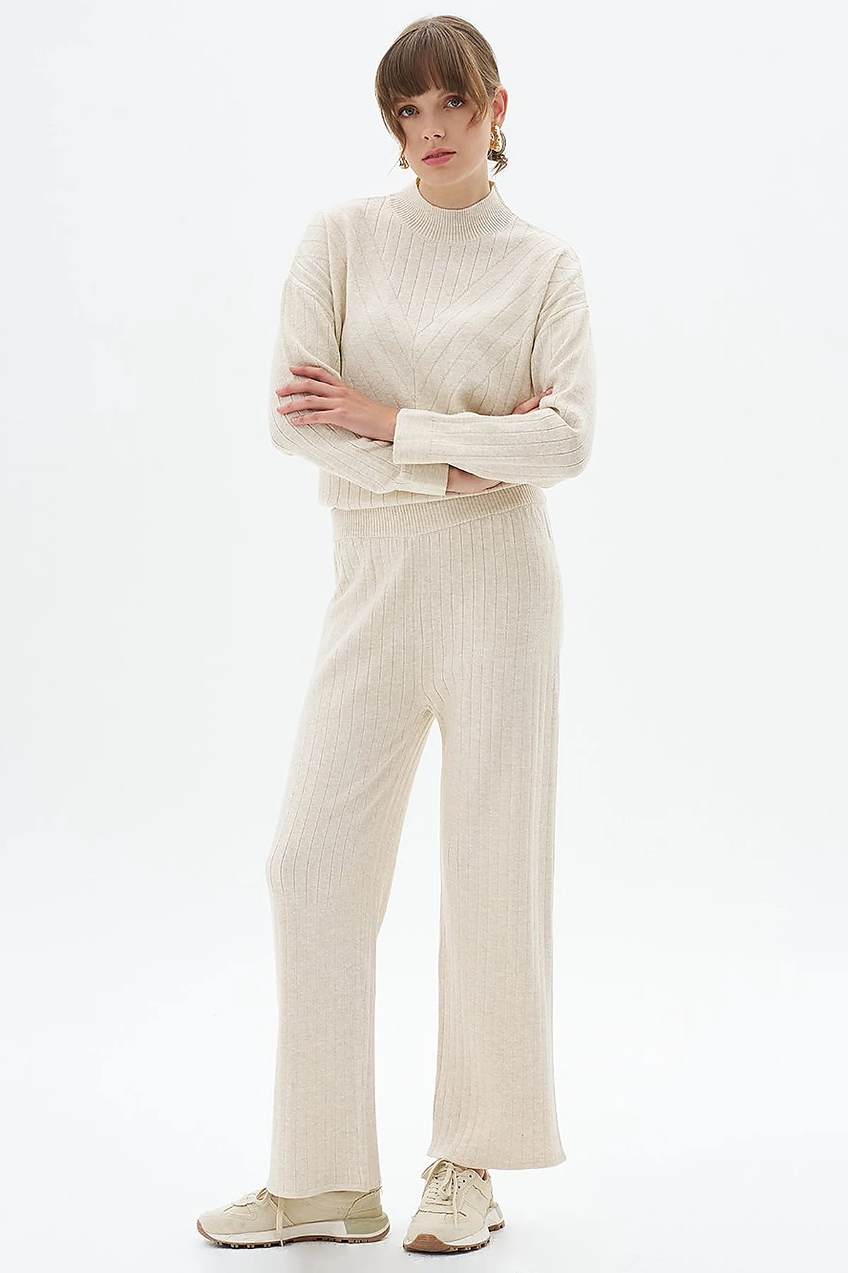 Elastic Waist Knitwear Pants Stone