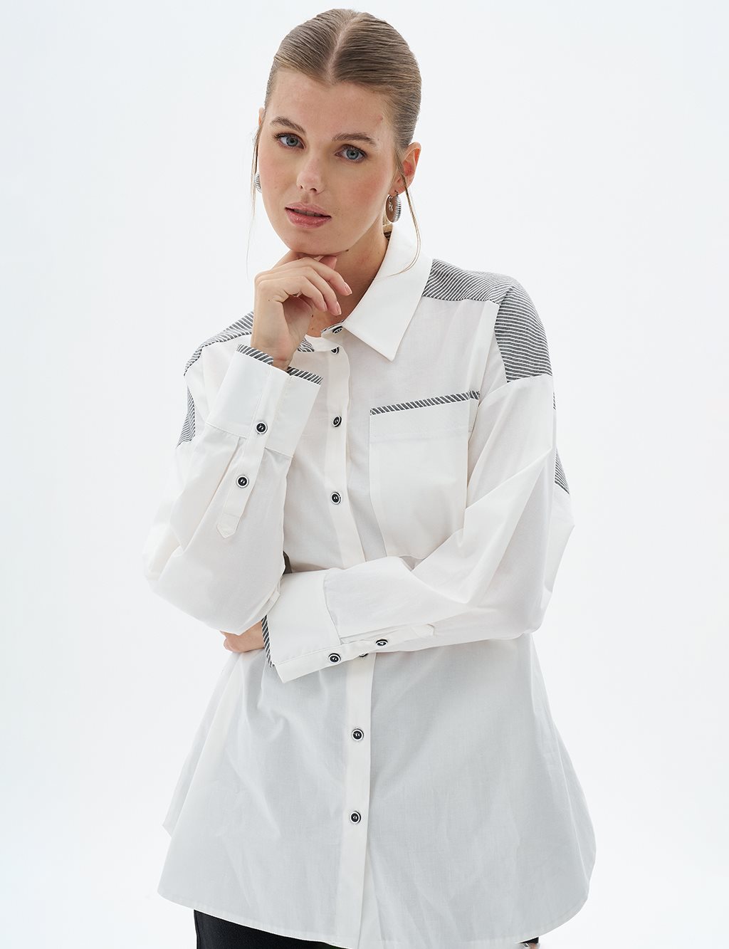 Wide Cuffed Poplin Tunic Optic White