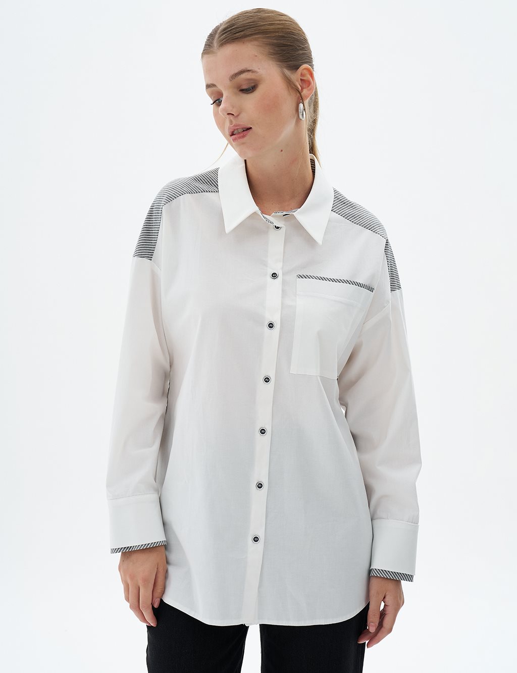 Wide Cuffed Poplin Tunic Optic White