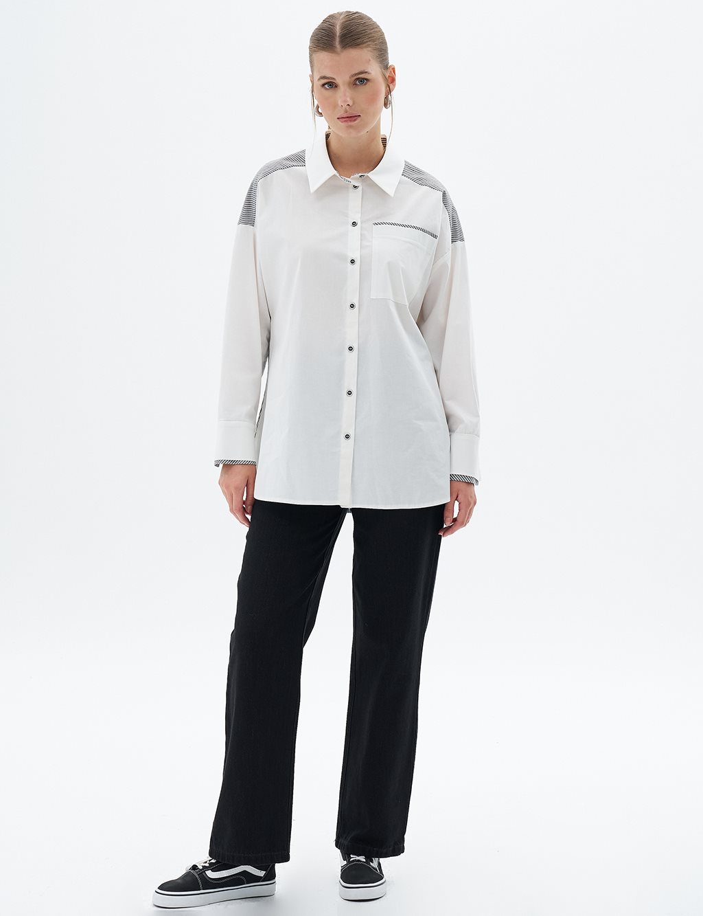 Wide Cuffed Poplin Tunic Optic White