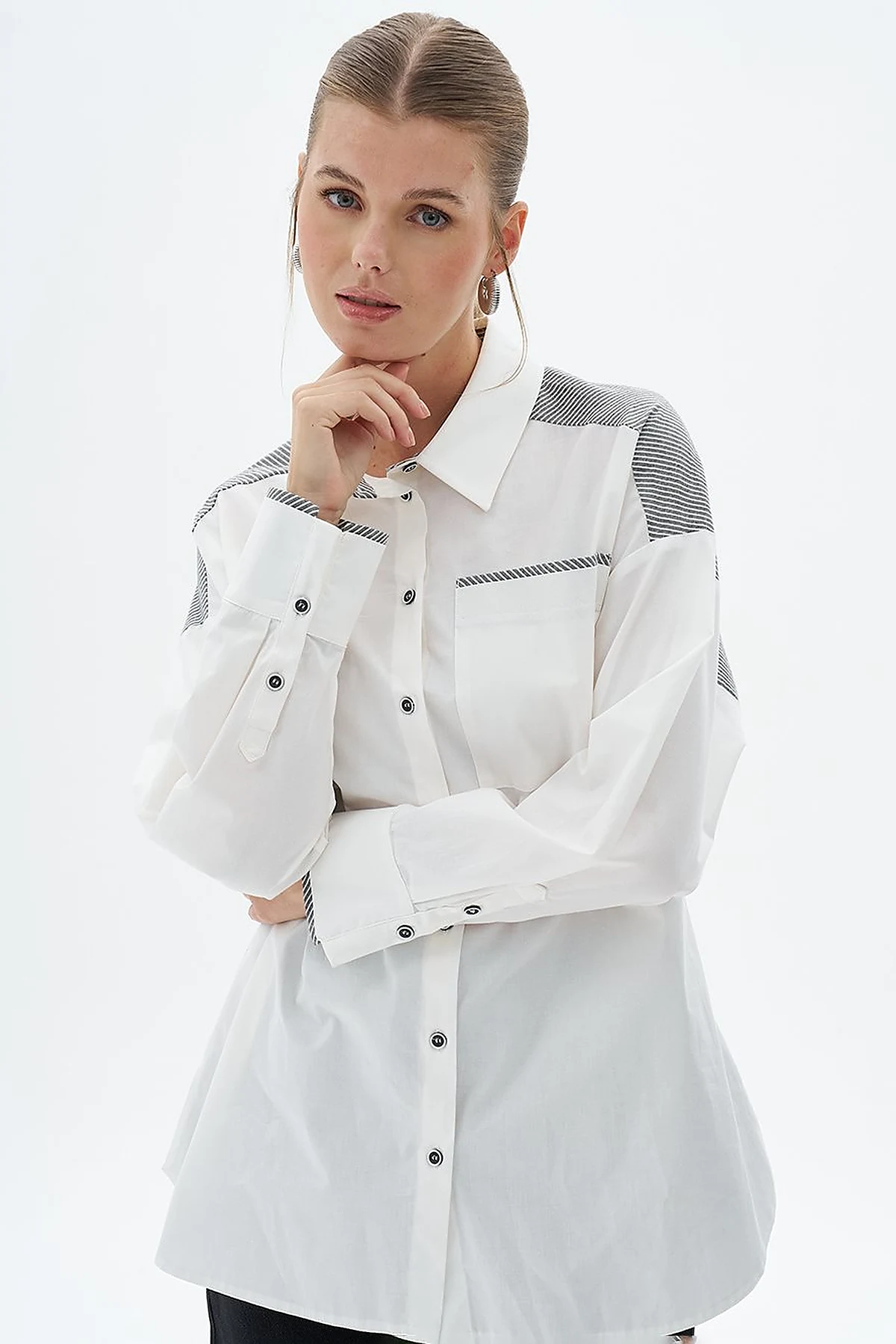 Wide Cuffed Cotton Tunic Optic White