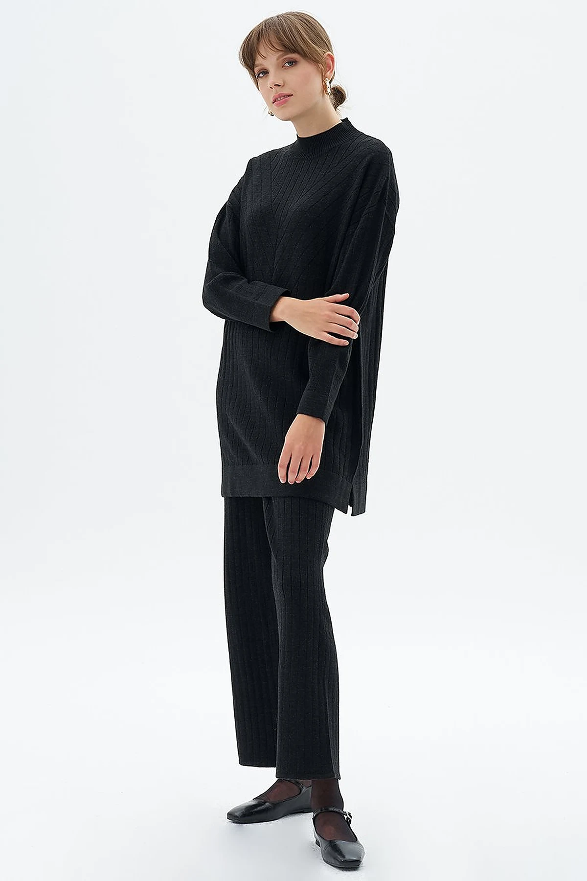 Elastic Waist Knitwear Pants Black