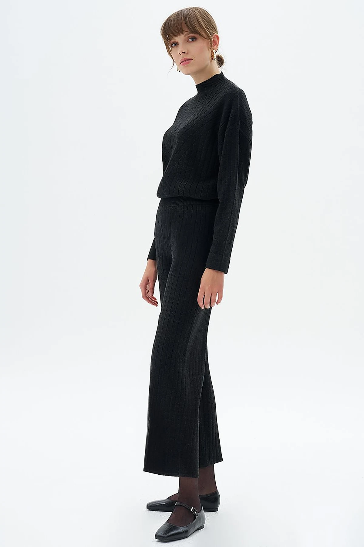 Elastic Waist Knitwear Pants Black