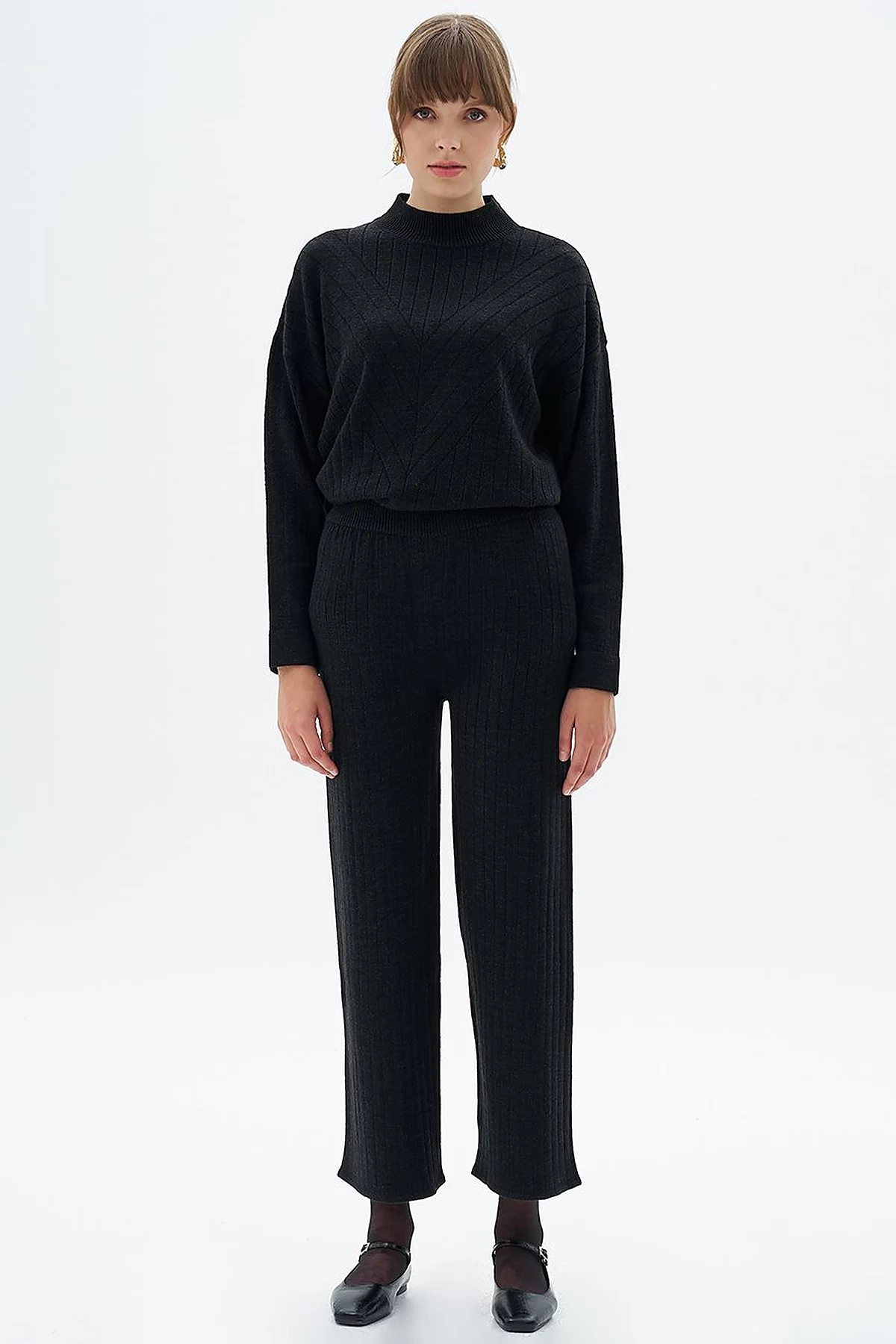 Elastic Waist Knitwear Pants Black