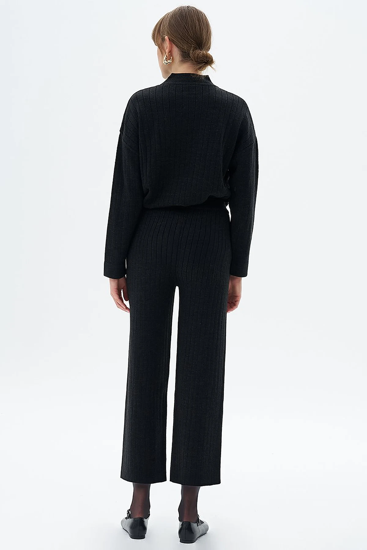 Elastic Waist Knitwear Pants Black