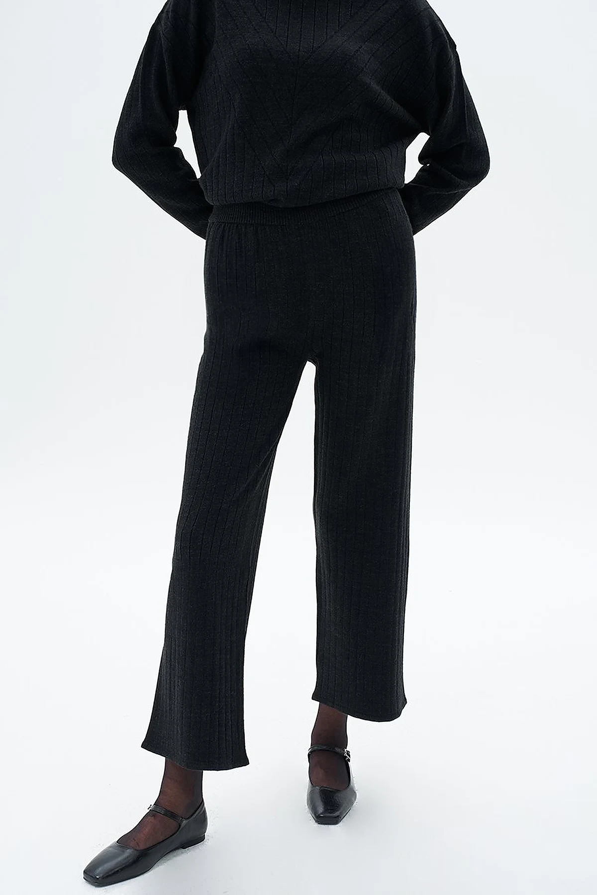 Elastic Waist Knitwear Pants Black