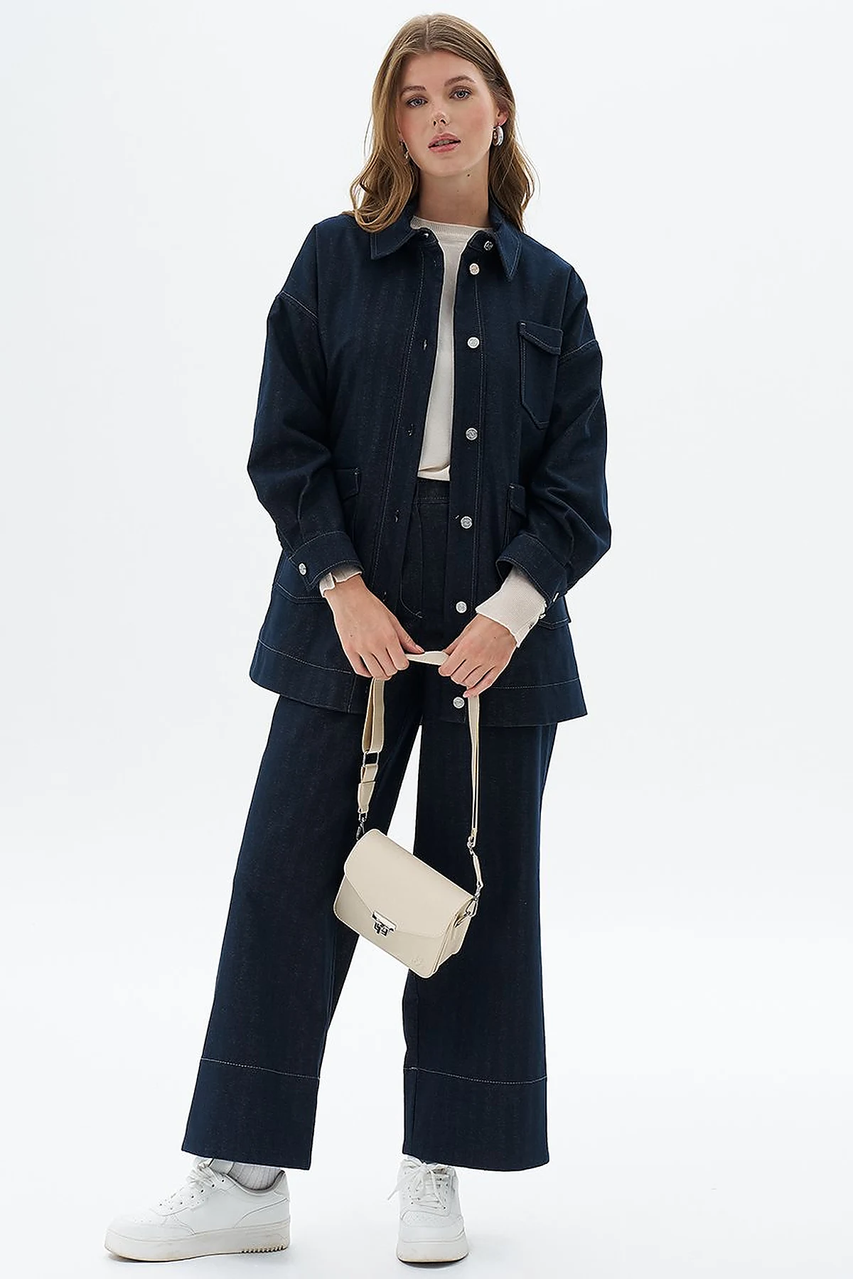 Punto Dikişli Denim Ceket Lacivert