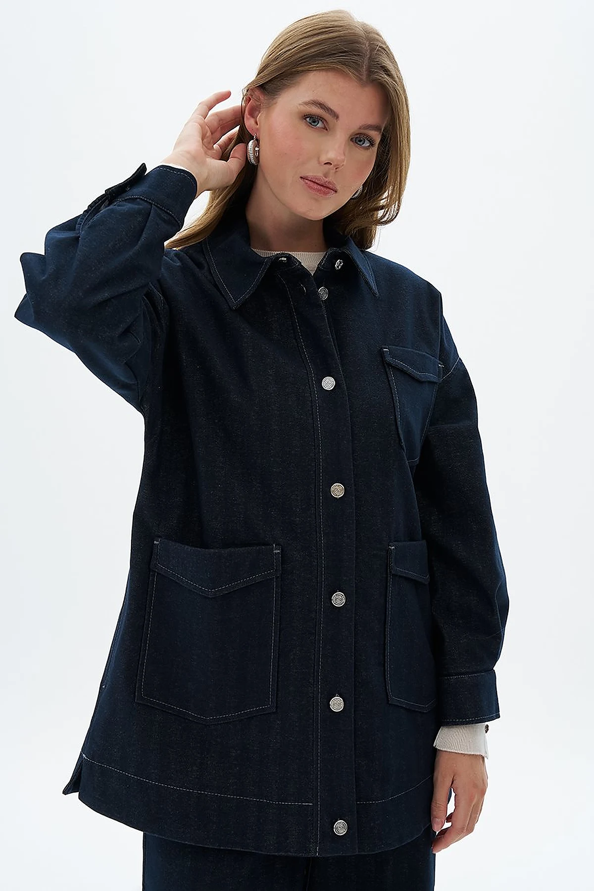 Punto Dikişli Denim Ceket Lacivert