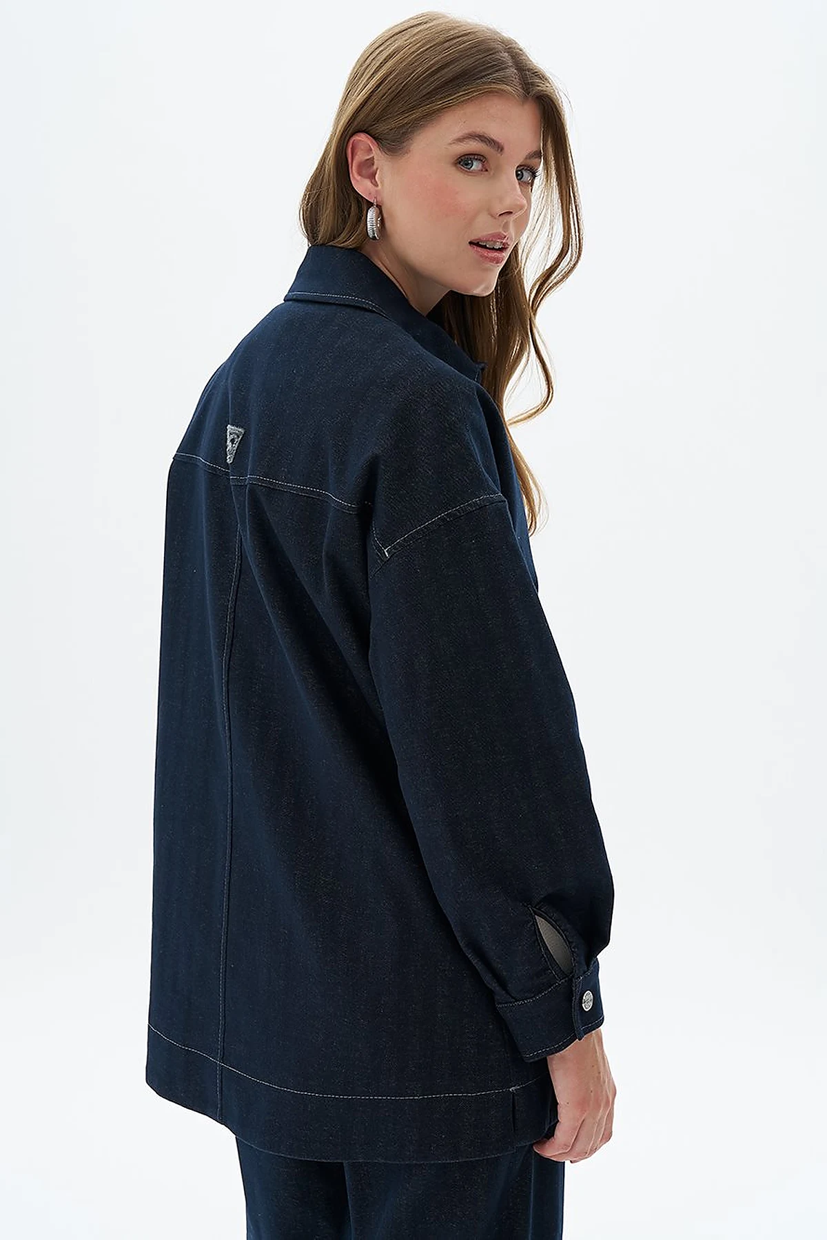 Punto Dikişli Denim Ceket Lacivert