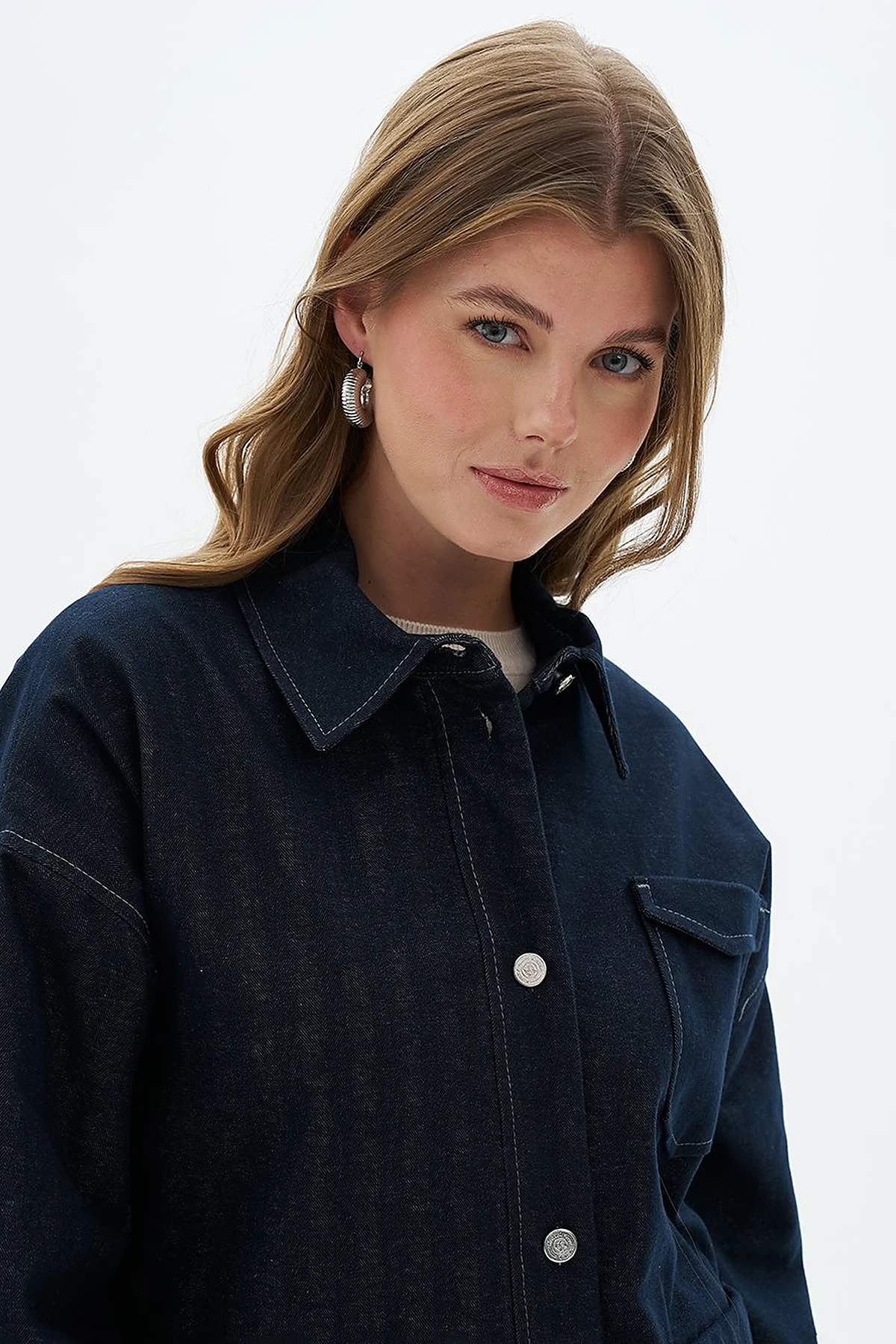 Punto Dikişli Denim Ceket Lacivert