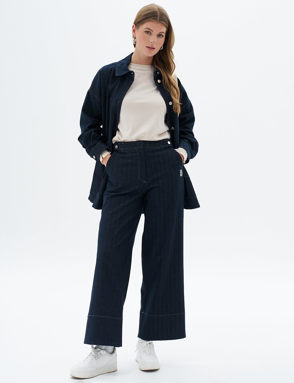 Punto Dikişli Denim Pantolon Lacivert